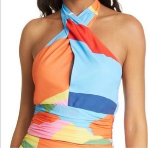 STAUD Kai Halter Tie Top in Costal Marble Capri